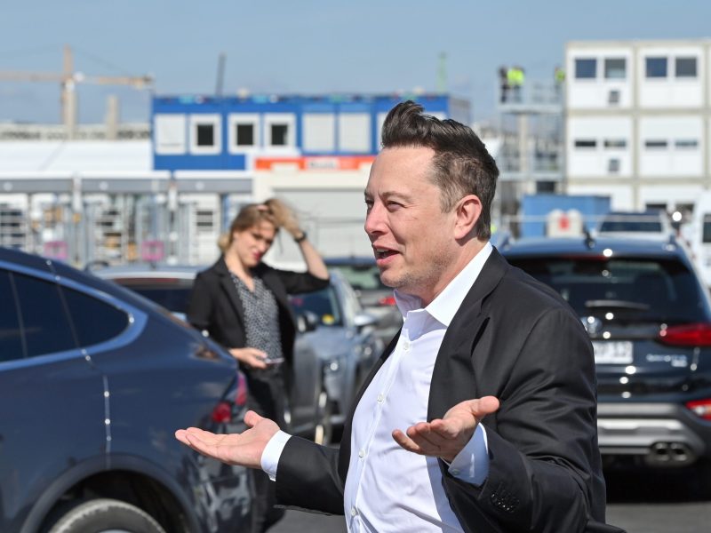 Elon Musk comes to the construction site of the Tesla Giga Factory