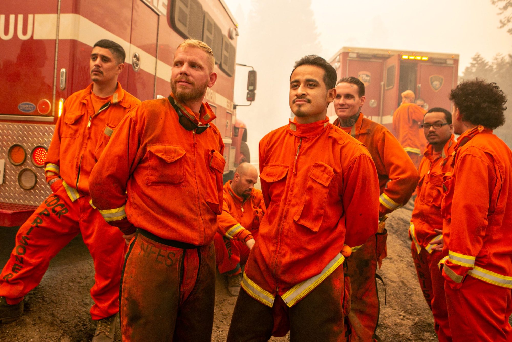 Incarcerated firefighters from Eel River Conservation Camp continue to tackle the Caldor Fire as the fires footprint continues to expand southwest of the Lake Tahoe Basin on Friday, Aug. 27, 2021 in Strawberry, CA. Jason Armond / Los Angeles Times via Getty Images