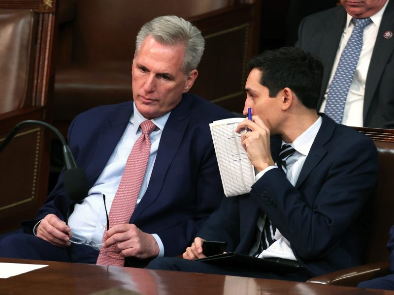 US House Minority Leader Kevin McCarthy (R-CA) waits as the House of Representatives holds the election for Speaker of the House, on the first day of the 118th Congress at the US Capitol Building on January 3, 2023, in Washington, DC.