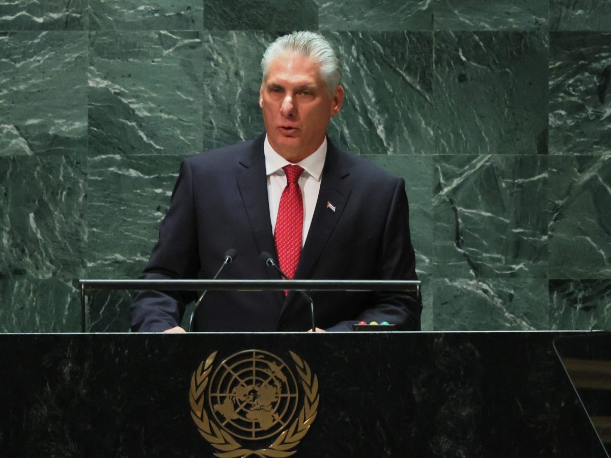 President of Cuba Miguel Díaz-Canel Bermúdez speaks during the United Nations General Assembly (UNGA) at the United Nations headquarters on September 19, 2023 in New York City. Photo by Michael M. Santiago/Getty Images