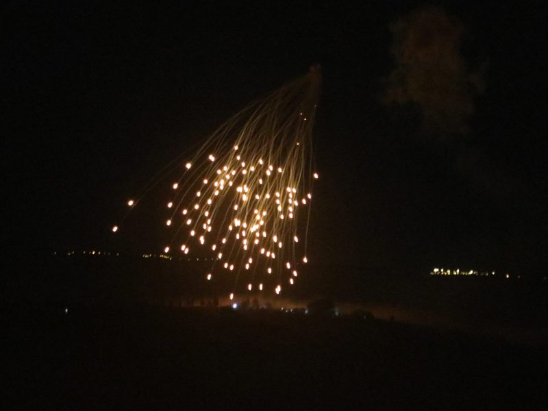 An Israeli strike illuminates the sky above the southern Lebanese village of Khiam late on April 17, 2024, amid ongoing cross-border tensions as fighting continues between Israel and Hamas militants in the Gaza Strip. Photo by RABIH DAHER/AFP via Getty Images