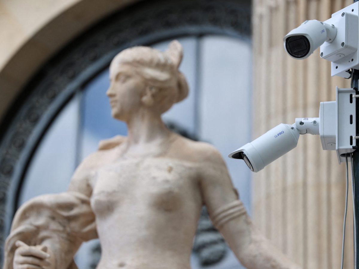 CCTV surveillance camera at the Grand Palais Olympic site, July 22, 2024. Photo by EMMANUEL DUNAND/AFP via Getty Images