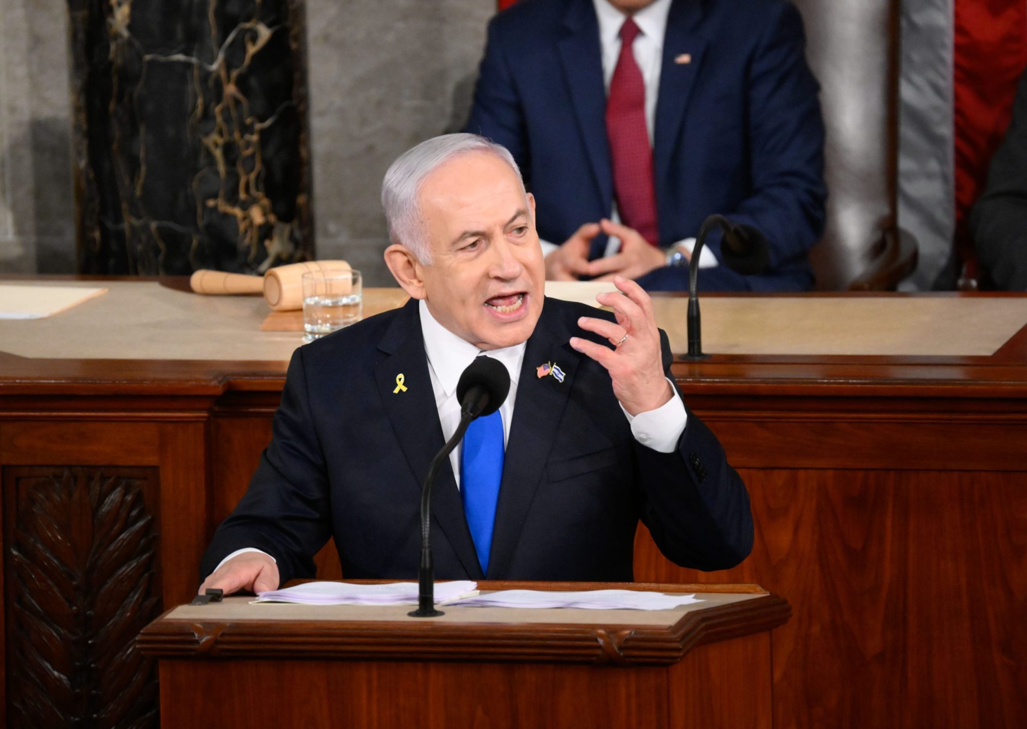 Prime Minister of Israel Benjamin Netanyahu addresses a joint meeting of Congress on July 24, 2024 in Washington, DC. Photo by Pete Kiehart for The Washington Post via Getty Images