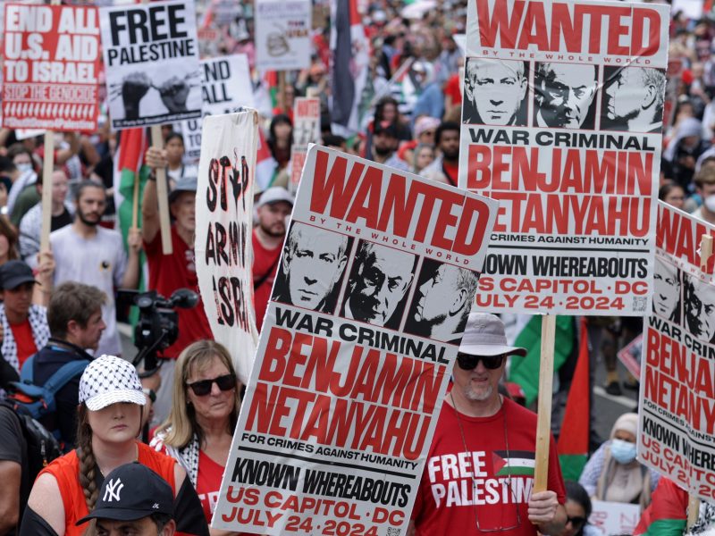 Activists participate in a pro-Palestinian protest near the U.S. Capitol on July 24, 2024 in Washington, DC. Photo by Alex Wong/Getty Images