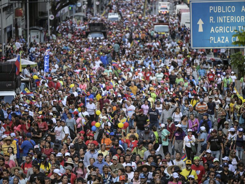 Supporters of Venezuelan President Nicolas Maduro participate in a rally going to the Miraflores presidential palace in Caracas on August 1, 2024. Photo by YURI CORTEZ/AFP via Getty Images