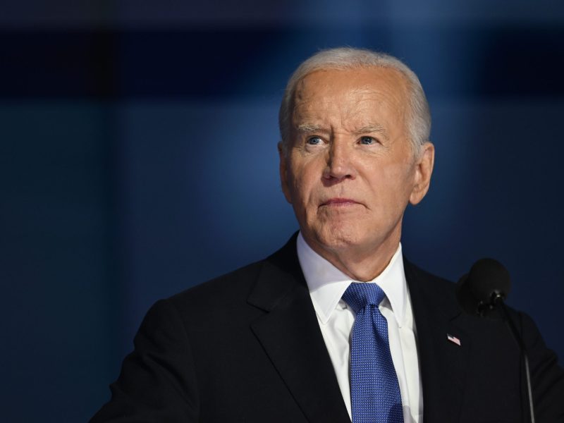 President Joe Biden speaks onstage during the first day of the Democratic National Convention at the United Center on August 19, 2024 in Chicago, Illinois. Photo by Brandon Bell/Getty Images