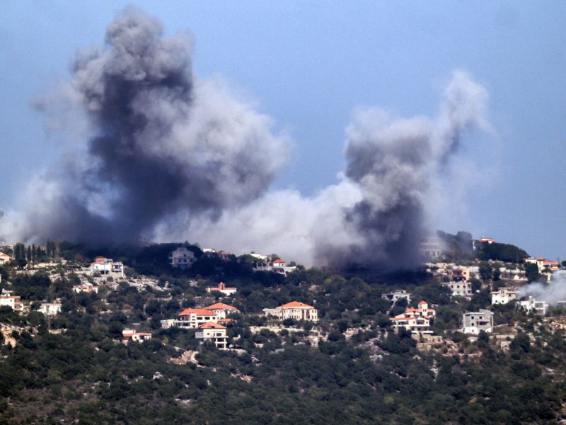 A cloud of smoke erupts during an Israeli air strike on the village of Sujud in southern Lebanon on September 25, 2024. Photo by RABIH DAHER/AFP via Getty Images