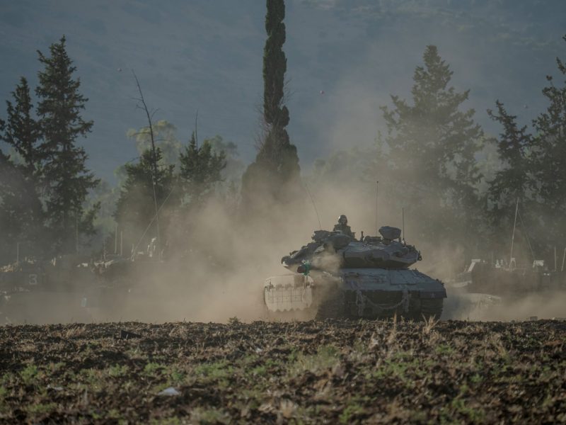 Israeli tanks and APC's gather by the Israeli - Lebanese border on September 30, 2024.Photo by Erik Marmor/Getty Images