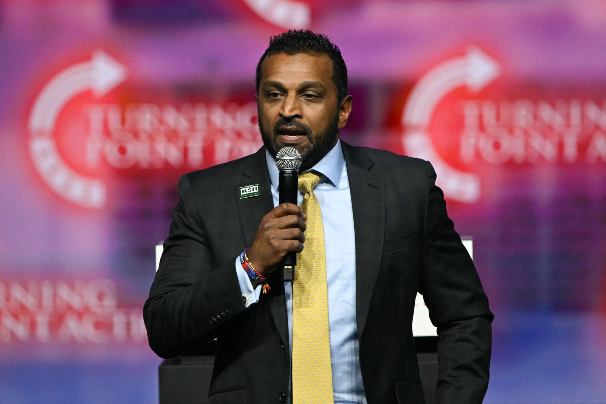 Former Chief of Staff to the United States Secretary of Defense Kash Patel speaks during a Turning Point Action 'United for Change' campaign rally for former US President and Republican presidential candidate Donald Trump in Las Vegas, Nevada, on October 24, 2024. Photo by PATRICK T. FALLON/AFP via Getty Images