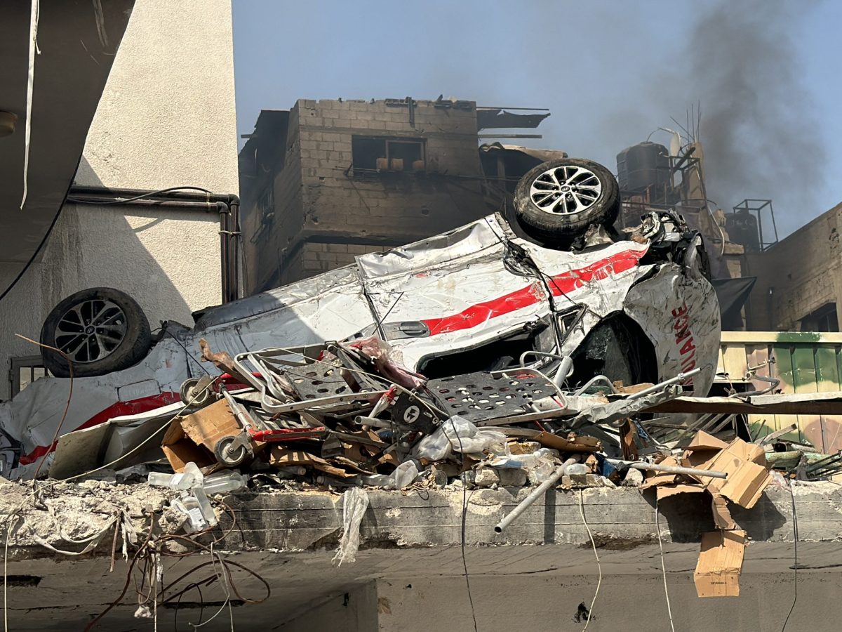 A picture shows the damage to an ambulance at the Kamal Adwan Hospital in Beit Lahia the northern Gaza Strip on October 26, 2024. Photo by -/AFP via Getty Images