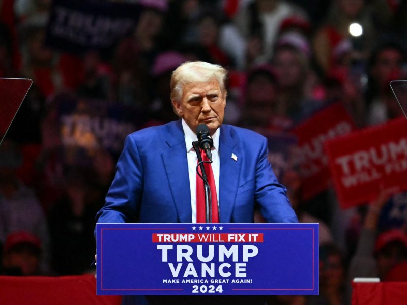 Former US President and Republican presidential candidate Donald Trump speaks during a campaign rally at Madison Square Garden in New York, Oct. 27, 2024.