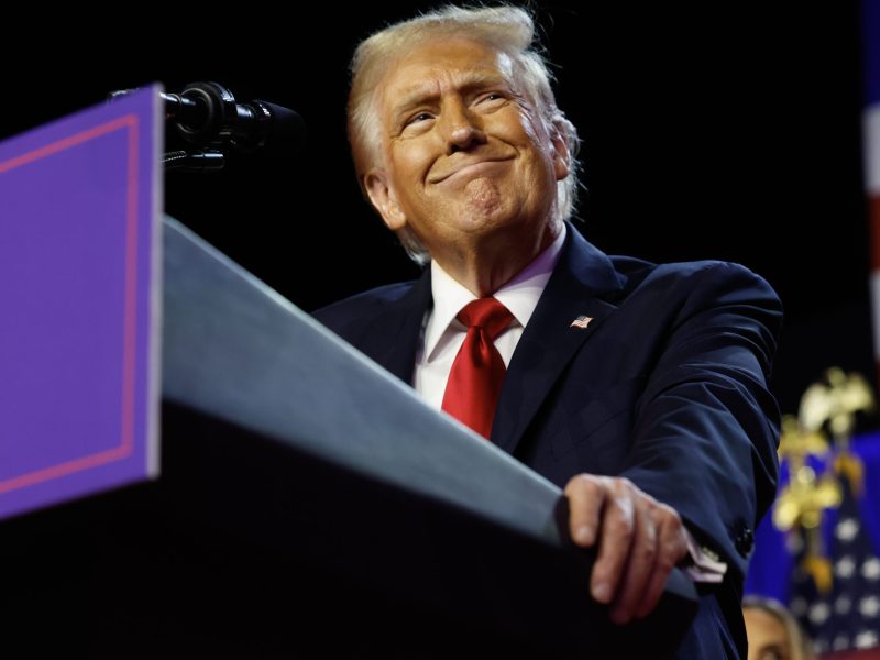 Republican presidential nominee, former U.S. President Donald Trump arrives to speak during an election night event at the Palm Beach Convention Center on November 06, 2024 in West Palm Beach, Florida. Photo by Chip Somodevilla/Getty Images