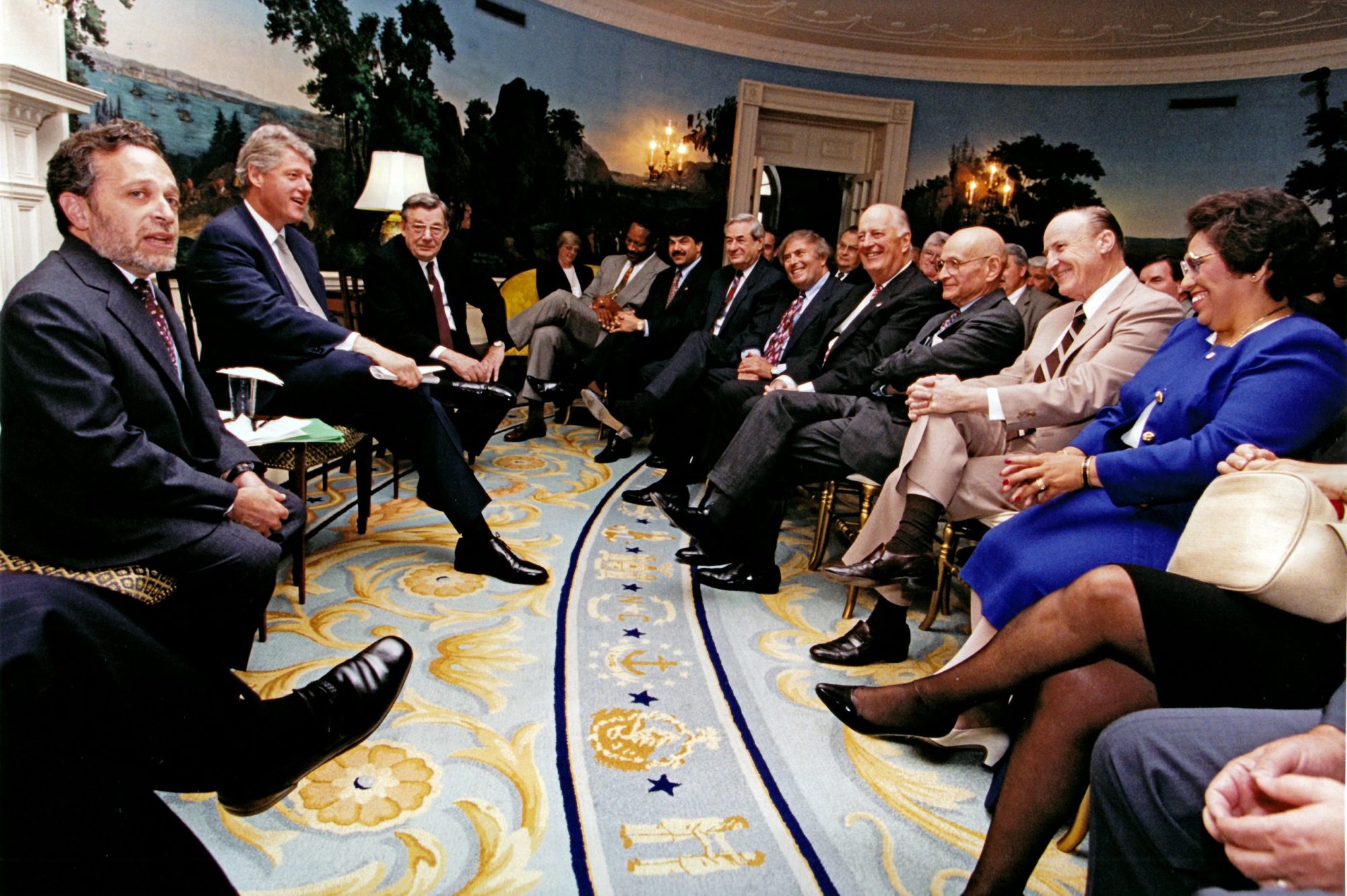 American politician US President Bill Clinton meets with the AFL-CIO Executive Council in the Diplomatic Reception Room at the White House, Washington DC, May 10, 1994. Photo by White House/Consolidated News Pictures/Getty Images