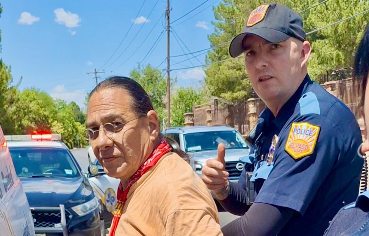 El Paso, TX police arrest 65-year-old Eddie Holguin after a traffic stop while his daughter Adzari Holguin films from a distance, July 7, 2024. Photo courtesy of Holguin family