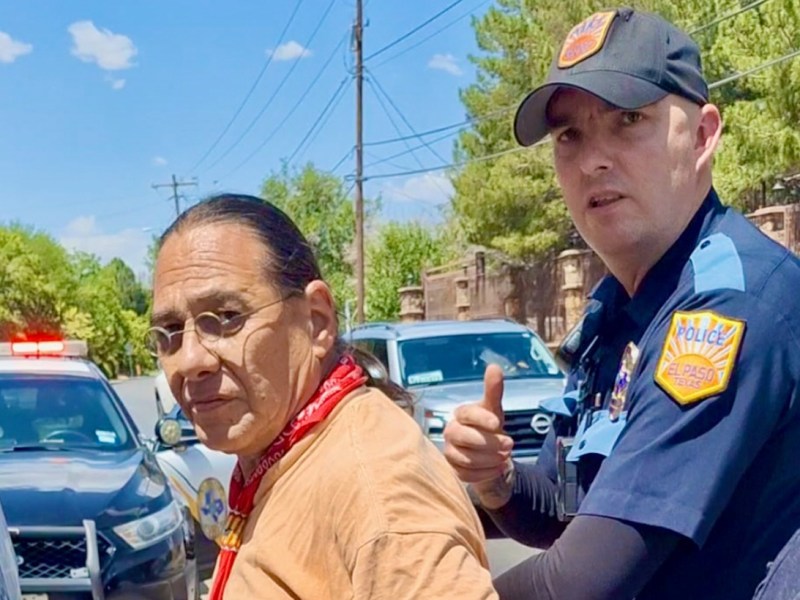 El Paso, TX police arrest 65-year-old Eddie Holguin after a traffic stop while his daughter Adzari Holguin films from a distance, July 7, 2024. Photo courtesy of Holguin family