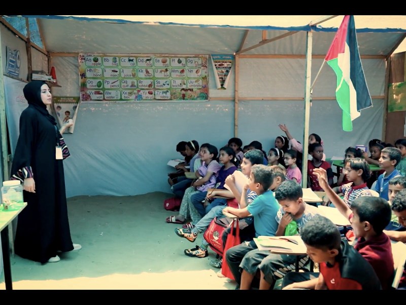 Iman Ismail, an Arabic teacher, addresses her classroom