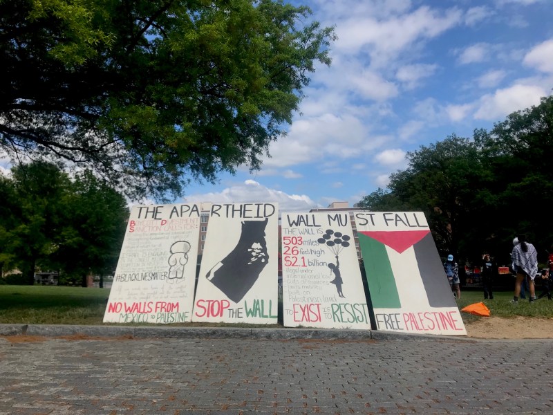 Signs placed on the Johns Hopkins campus