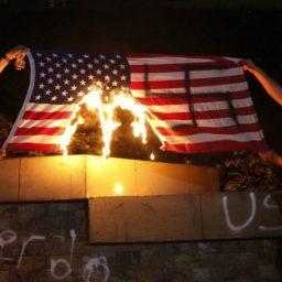 PHOTO: Caravan Protesters Paint Swastika on American Flag, Burn It in the Street